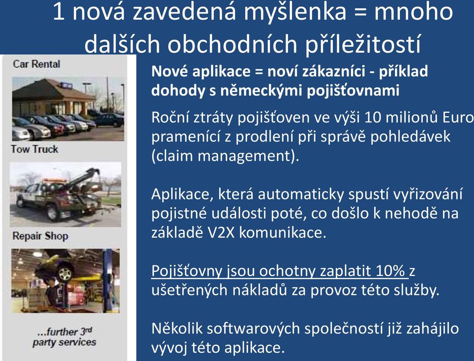 Aplikace, která automaticky spustí vyřizování pojistné události poté, co došlo k nehodě na základě V2X komunikace.