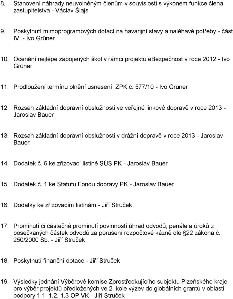 Rozsah základní dopravní obslužnosti ve veřejné linkové dopravě v roce 2013 - Jaroslav Bauer 13. Rozsah základní dopravní obslužnosti v drážní dopravě v roce 2013 - Jaroslav Bauer 14. Dodatek č.