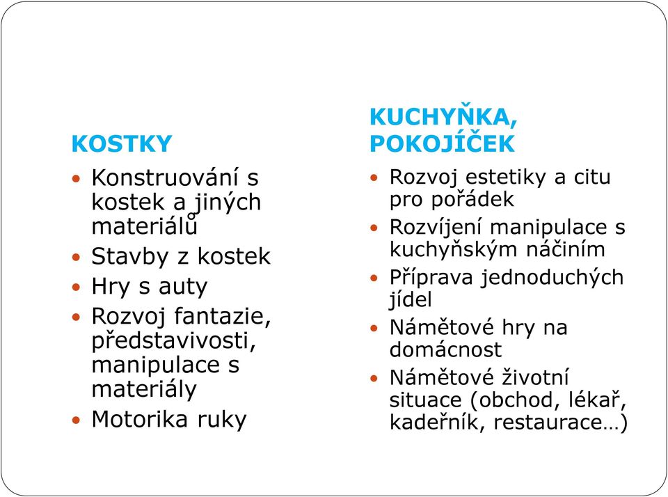 estetiky a citu pro pořádek Rozvíjení manipulace s kuchyňským náčiním Příprava