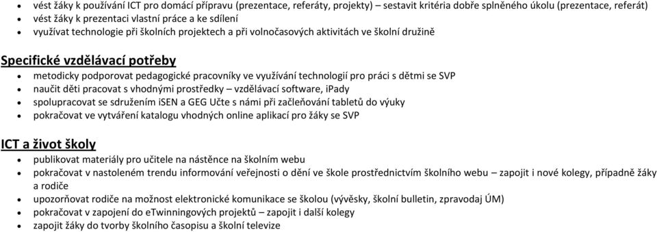 dětmi se SVP naučit děti pracovat s vhodnými prostředky vzdělávací software, ipady spolupracovat se sdružením isen a GEG Učte s námi při začleňování tabletů do výuky pokračovat ve vytváření katalogu