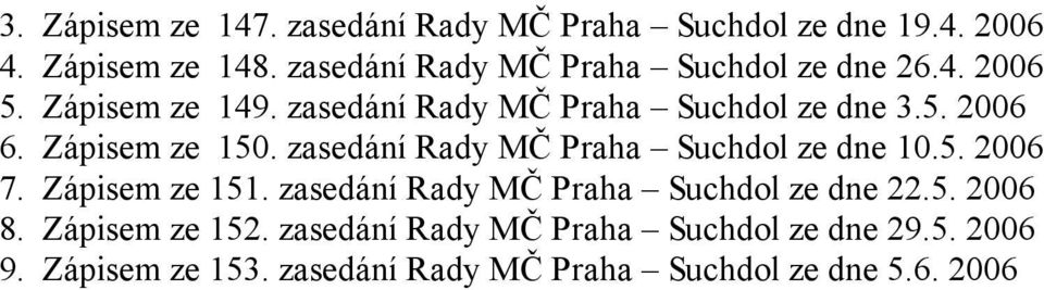 Zápisem ze 150. zasedání Rady MČ Praha Suchdol ze dne 10.5. 2006 7. Zápisem ze 151.