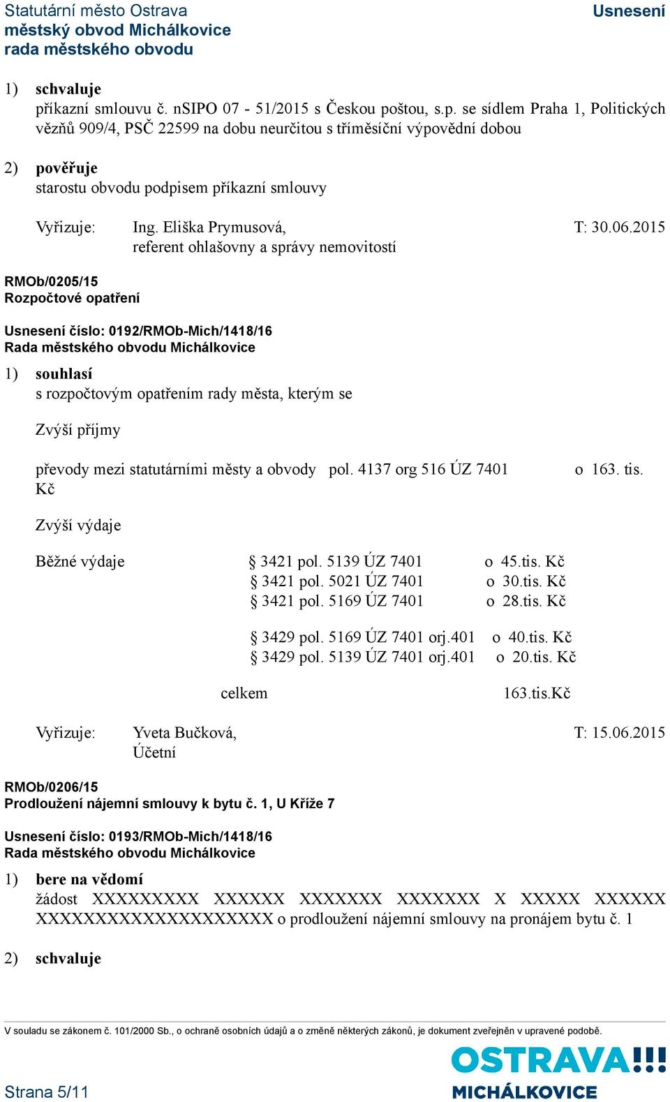 4137 org 516 ÚZ 7401 Kč o 163. tis. Zvýší výdaje Běžné výdaje 3421 pol. 5139 ÚZ 7401 o 45.tis. Kč 3421 pol. 5021 ÚZ 7401 o 30.tis. Kč 3421 pol. 5169 ÚZ 7401 o 28.tis. Kč 3429 pol. 5169 ÚZ 7401 orj.