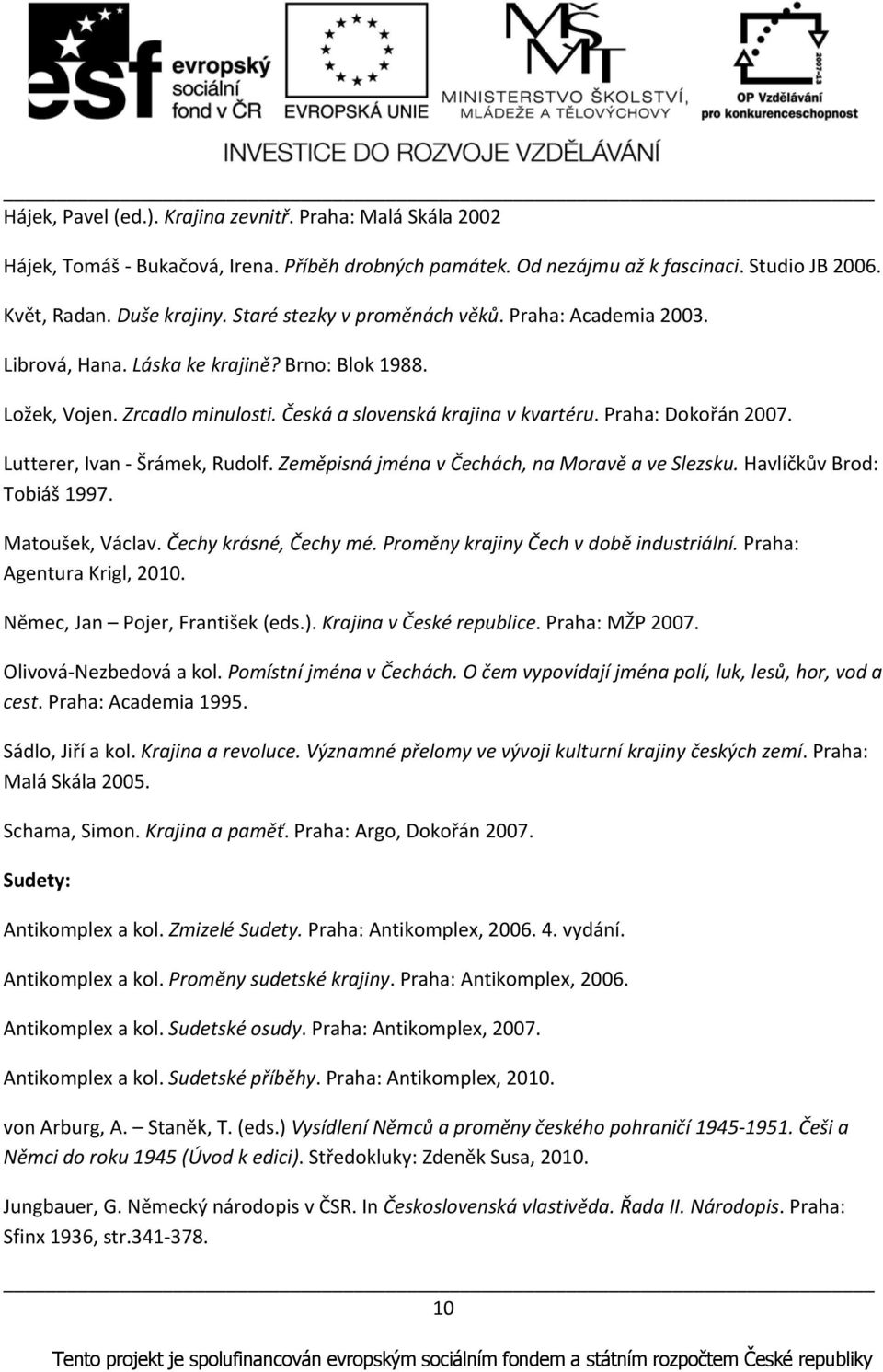 Lutterer, Ivan Šrámek, Rudolf. Zeměpisná jména v Čechách, na Moravě a ve Slezsku. Havlíčkův Brod: Tobiáš 1997. Matoušek, Václav. Čechy krásné, Čechy mé. Proměny krajiny Čech v době industriální.
