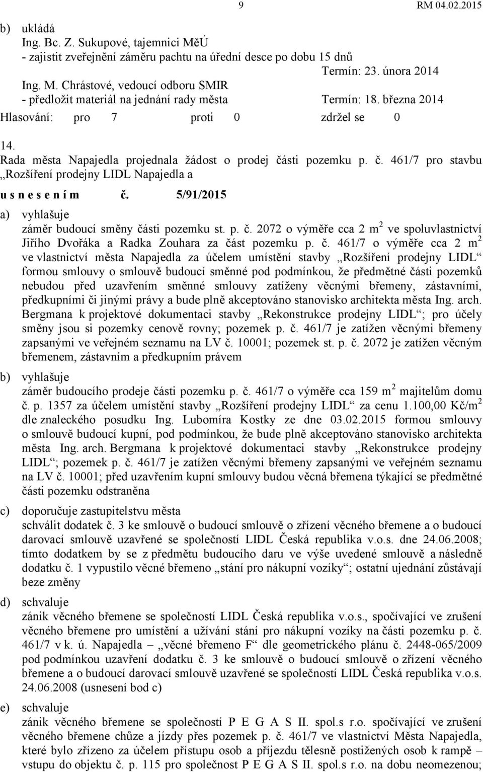 5/91/2015 a) vyhlašuje záměr budoucí směny čá