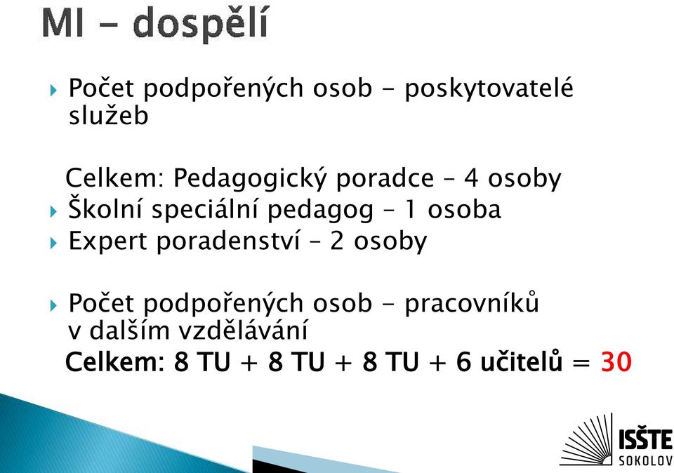 Expert poradenství 2 osoby Počet podpořených osob -