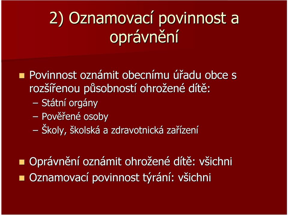 orgány Pověř ěřené osoby Školy, školská a zdravotnická zařízen zení Oprávn