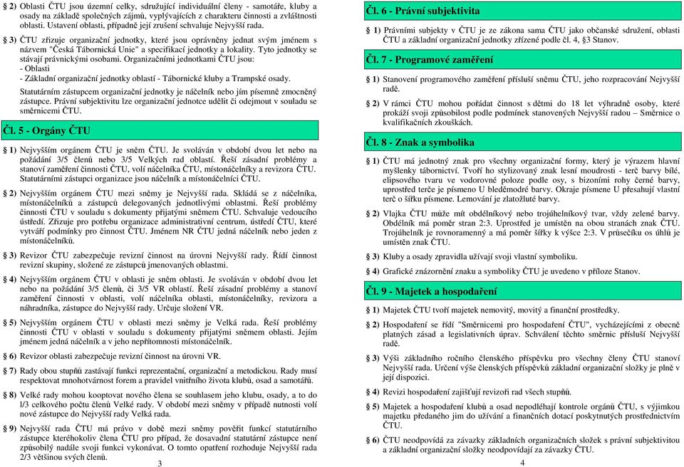 3) ČTU zřizuje organizační jednotky, které jsou oprávněny jednat svým jménem s názvem "Česká Tábornická Unie" a specifikací jednotky a lokality. Tyto jednotky se stávají právnickými osobami.