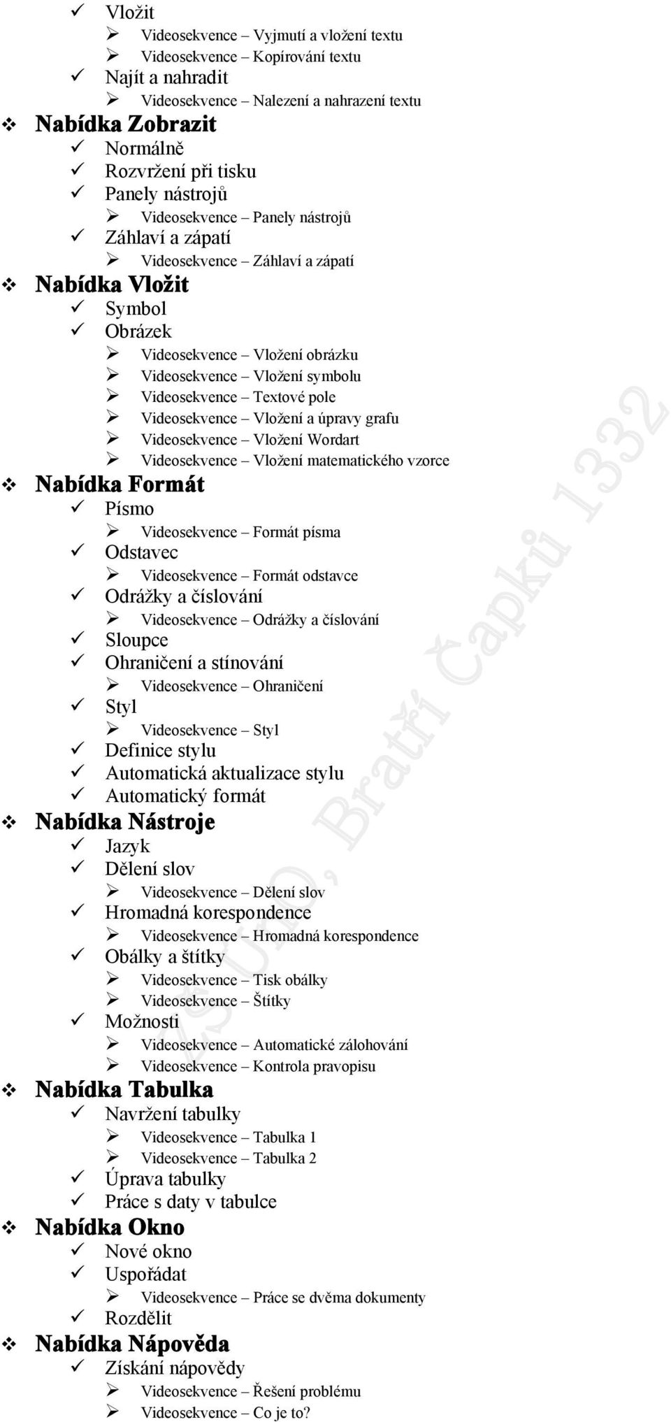 grafu Videsekvence Vlžení Wrdart Videsekvence Vlžení matematickéh vzrce Nabídka Frmát Písm Videsekvence Frmát písma Odstavec Videsekvence Frmát dstavce Odrážky a číslvání Videsekvence Odrážky a