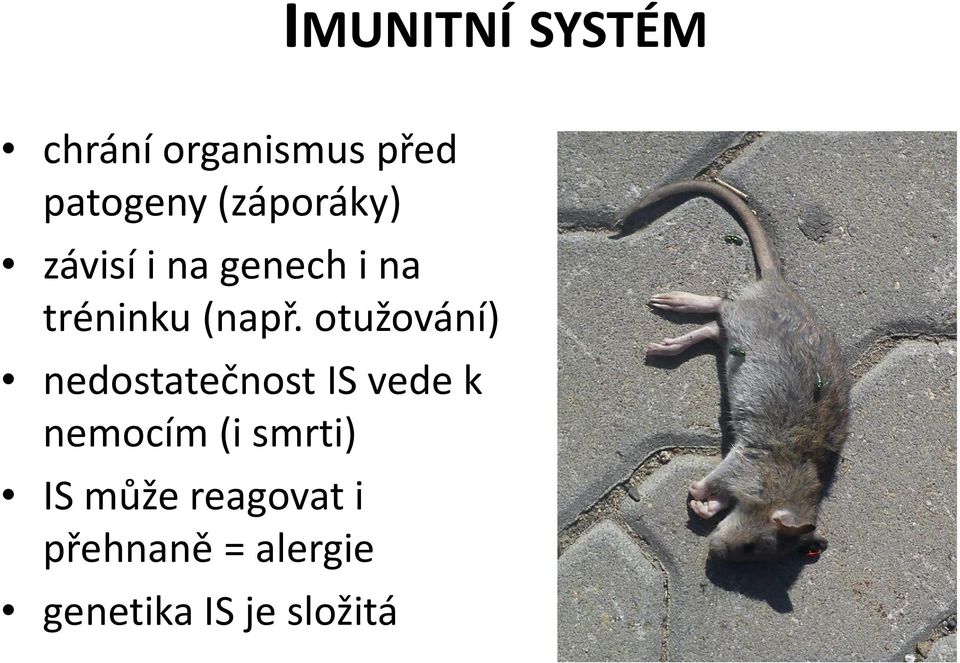 otužování) nedostatečnost IS vede k nemocím (i smrti)