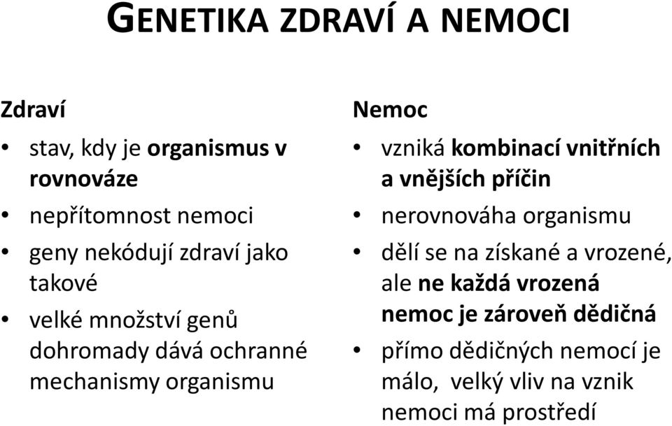 kombinací vnitřních a vnějších příčin nerovnováha organismu dělí se na získané a vrozené, ale ne