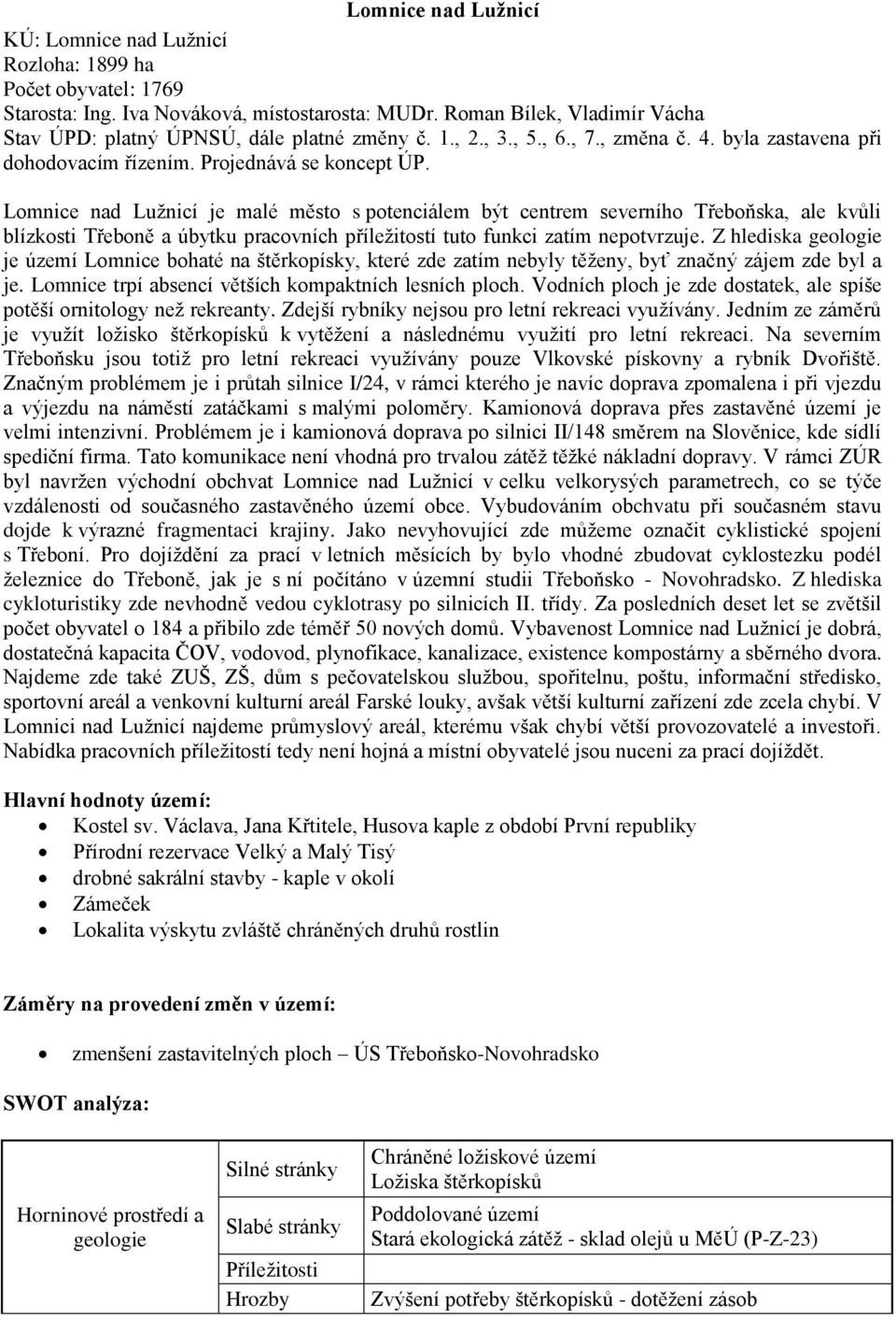 Lomnice nad Lužnicí je malé město s potenciálem být centrem severního Třeboňska, ale kvůli blízkosti Třeboně a úbytku pracovních příležitostí tuto funkci zatím nepotvrzuje.