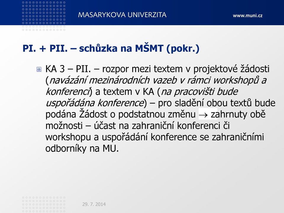 konferencí) a textem v KA (na pracovišti bude uspořádána konference) pro sladění obou textů bude