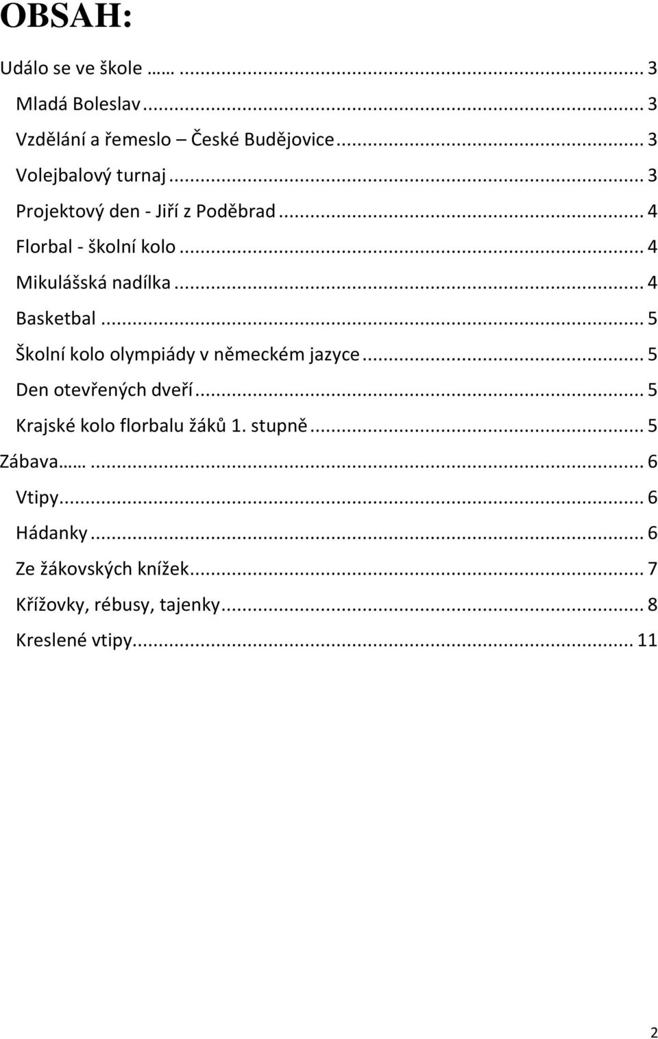 .. 5 Školní kolo olympiády v německém jazyce... 5 Den otevřených dveří... 5 Krajské kolo florbalu žáků 1.