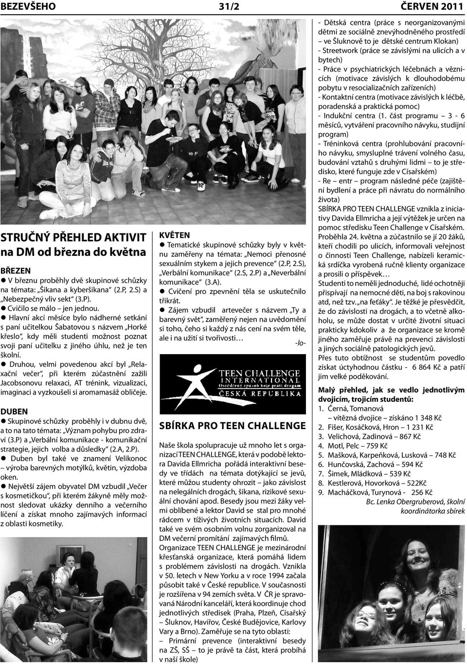 Hlavní akcí měsíce bylo nádherné setkání s paní učitelkou Šabatovou s názvem Horké křeslo, kdy měli studenti možnost poznat svoji paní učitelku z jiného úhlu, než je ten školní.