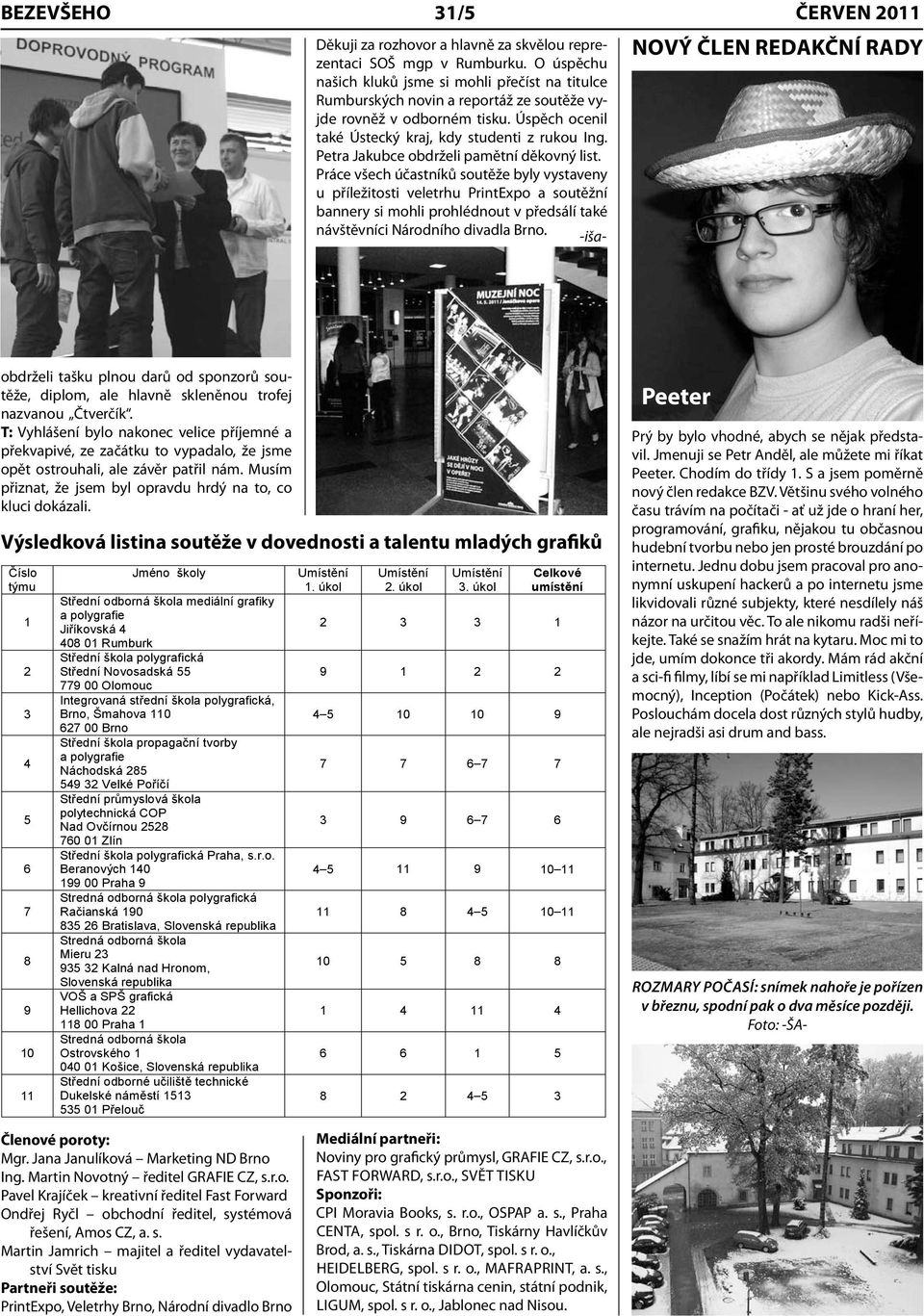Výsledková listina: Číslo týmu 1 2 3 4 5 6 7 Soutěž dovednosti mladých grafiků Děkuji za rozhovor a hlavně za skvělou reprezentaci SOŠ mgp v Rumburku.