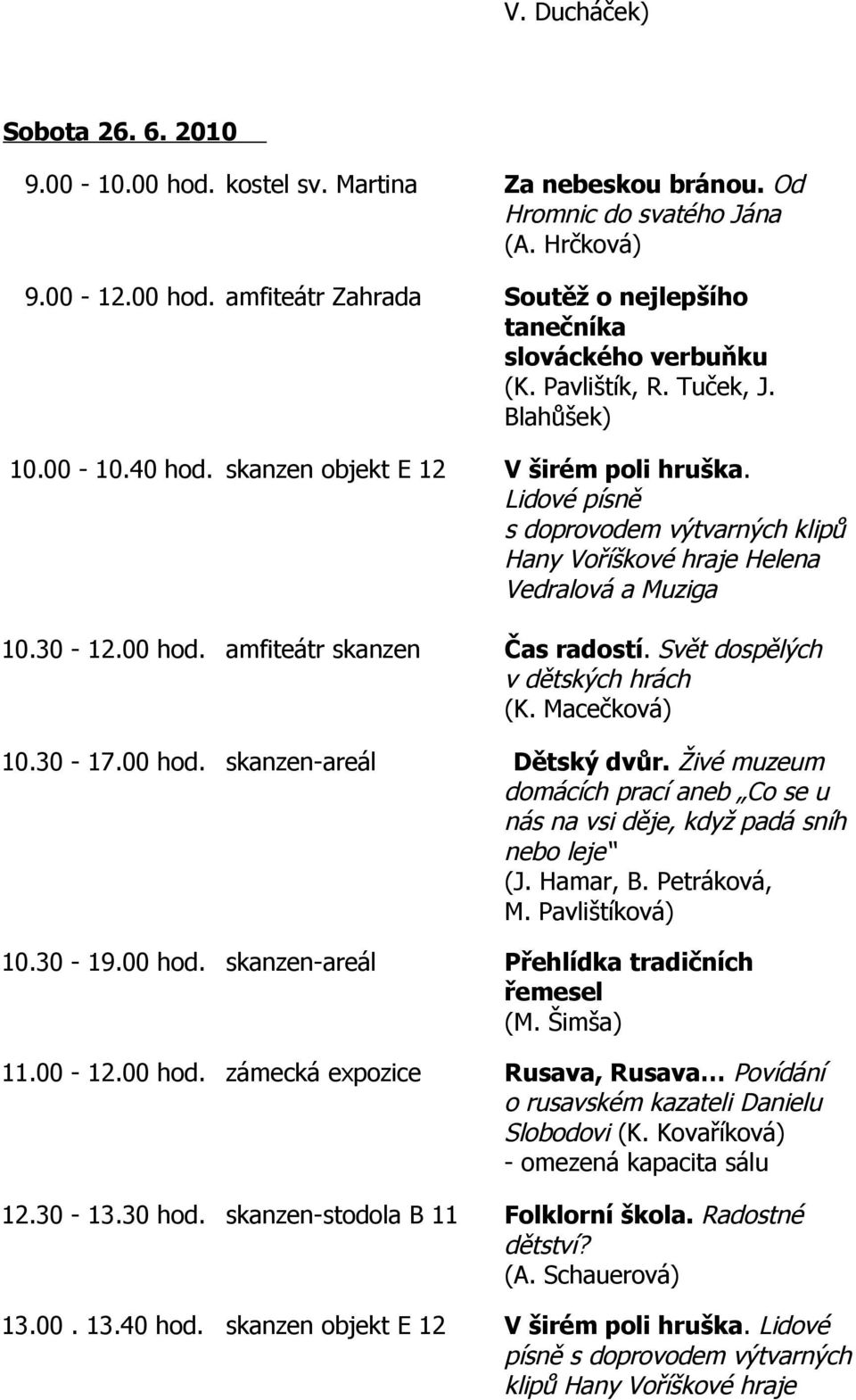 amfiteátr skanzen Čas radostí. Svět dospělých v dětských hrách (K. Macečková) 10.30-17.00 hod. skanzen-areál Dětský dvůr.