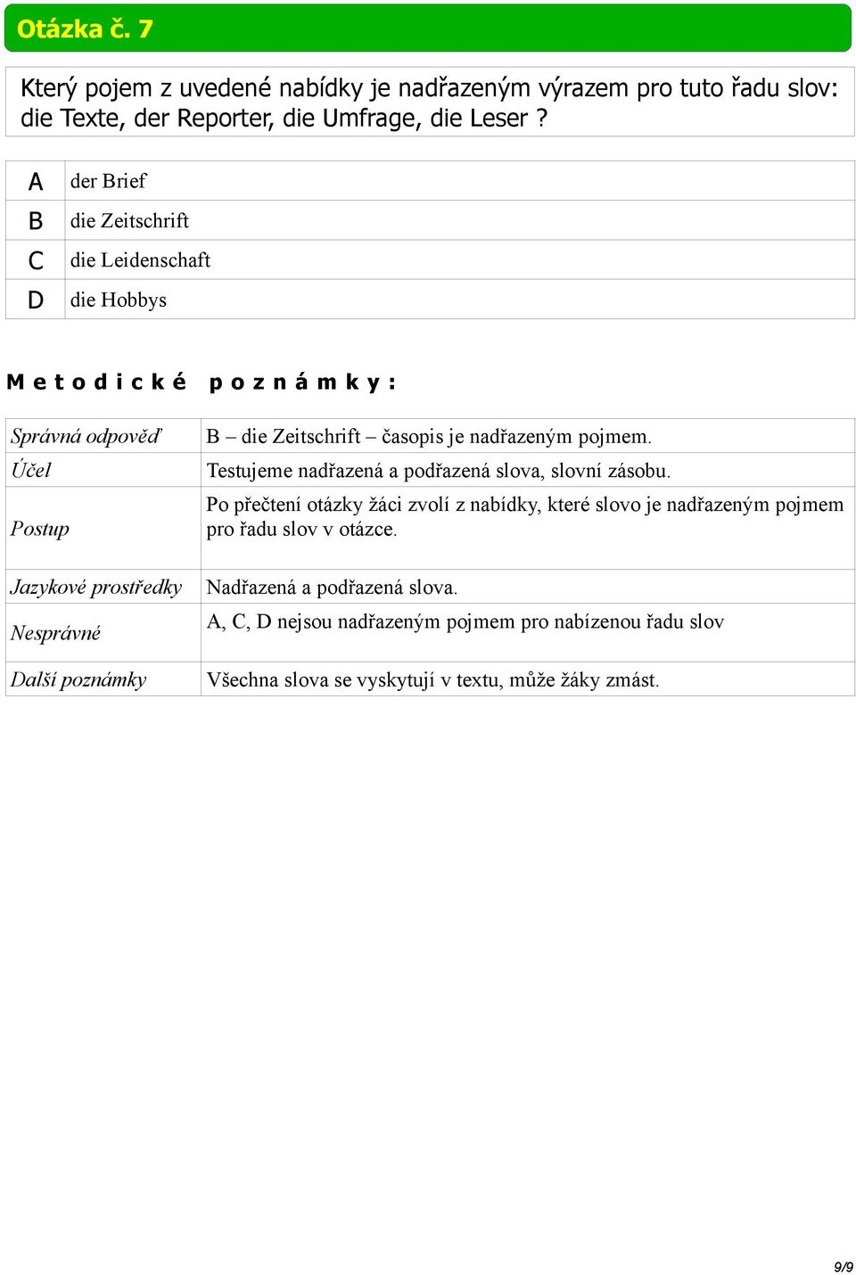 Testujeme nadřazená a podřazená slova, slovní zásobu.