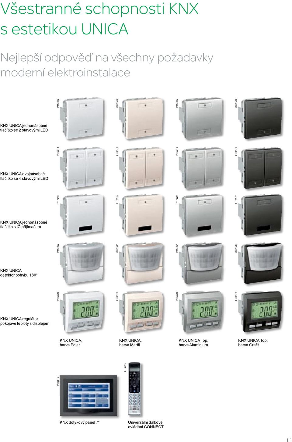 KNX UNICA, barva Polar KNX UNICA, barva Marfil KNX UNICA Top, barva Aluminium KNX UNICA Top, barva Grafit P116819 P115133 P117326 P117327 P117328 P117325 P117322 P117323