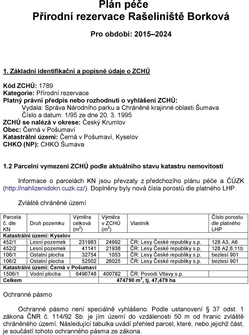 oblasti Šumava Číslo a datum: 1/95 ze dne 20. 3. 1995 ZCHÚ se nalézá v okrese: Český Krumlov Obec: Černá v Pošumaví Katastrální území: Černá v Pošumaví, Kyselov CHKO (NP): CHKO Šumava 1.