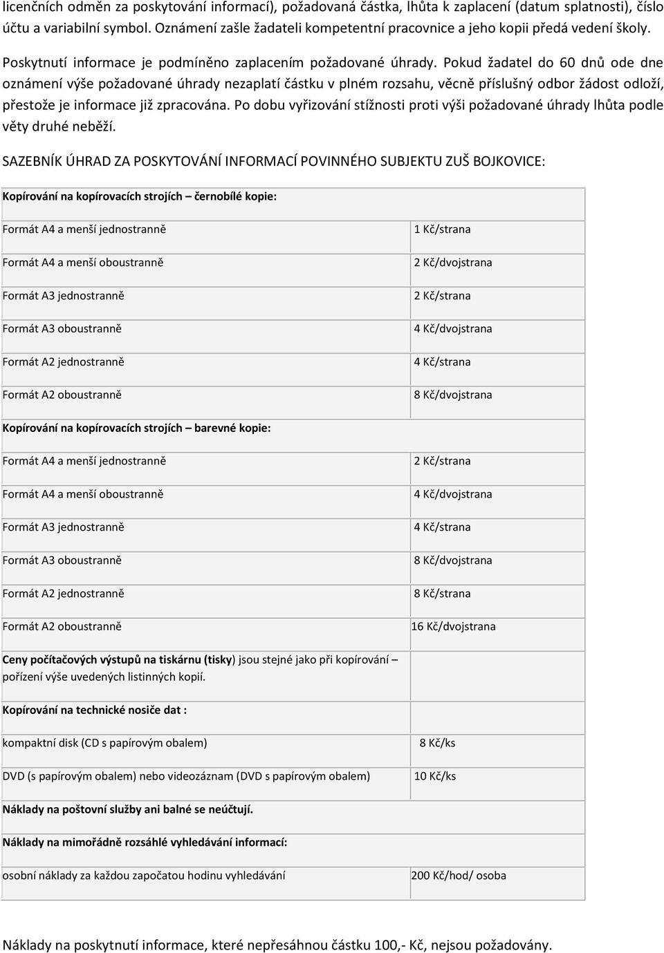 Pokud žadatel do 60 dnů ode dne oznámení výše požadované úhrady nezaplatí částku v plném rozsahu, věcně příslušný odbor žádost odloží, přestože je informace již zpracována.