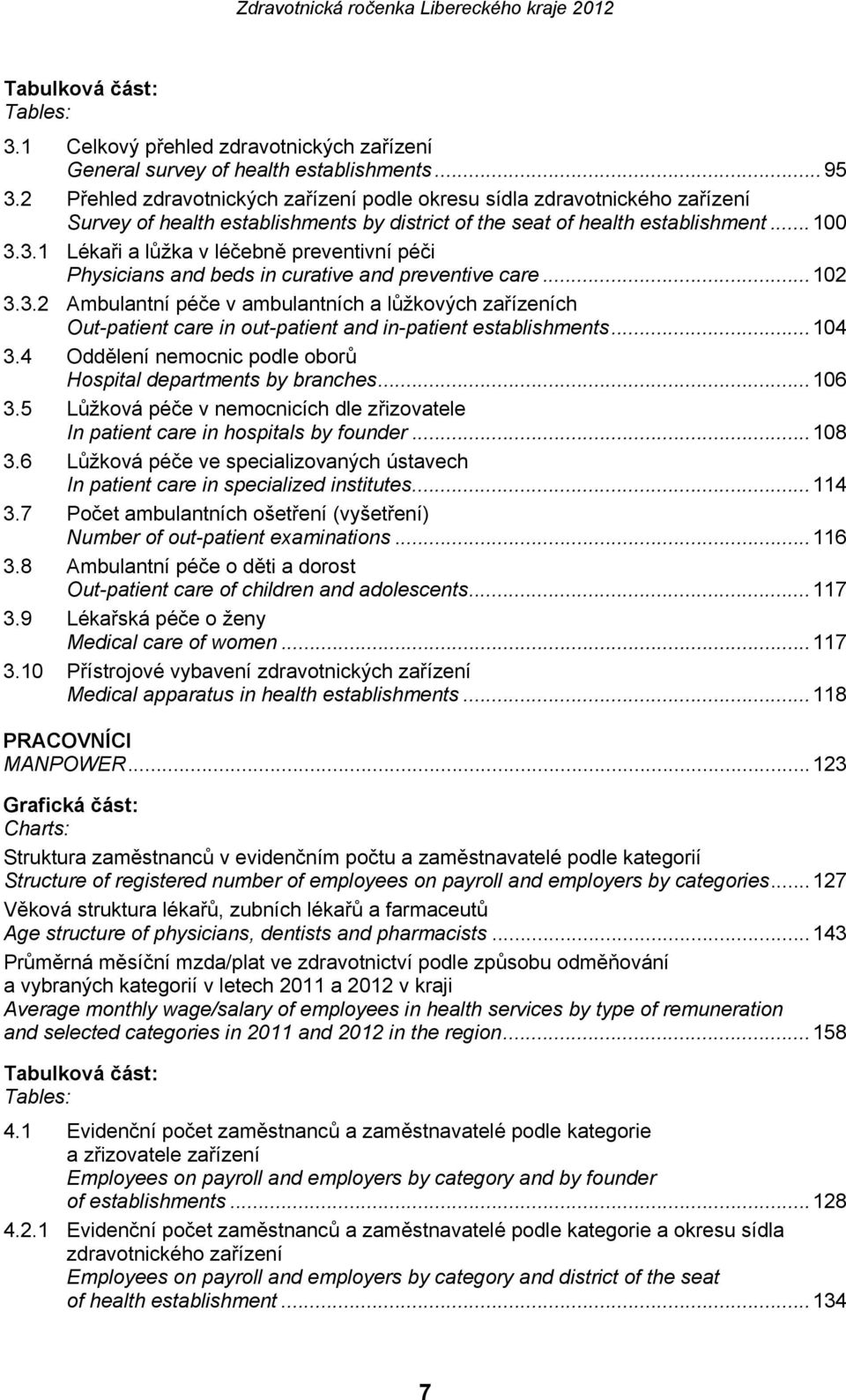 3.1 Lékaři a lůžka v léčebně preventivní péči Physicians and beds in curative and preventive care...102 3.3.2 Ambulantní péče v ambulantních a lůžkových zařízeních Out-patient care in out-patient and in-patient establishments.