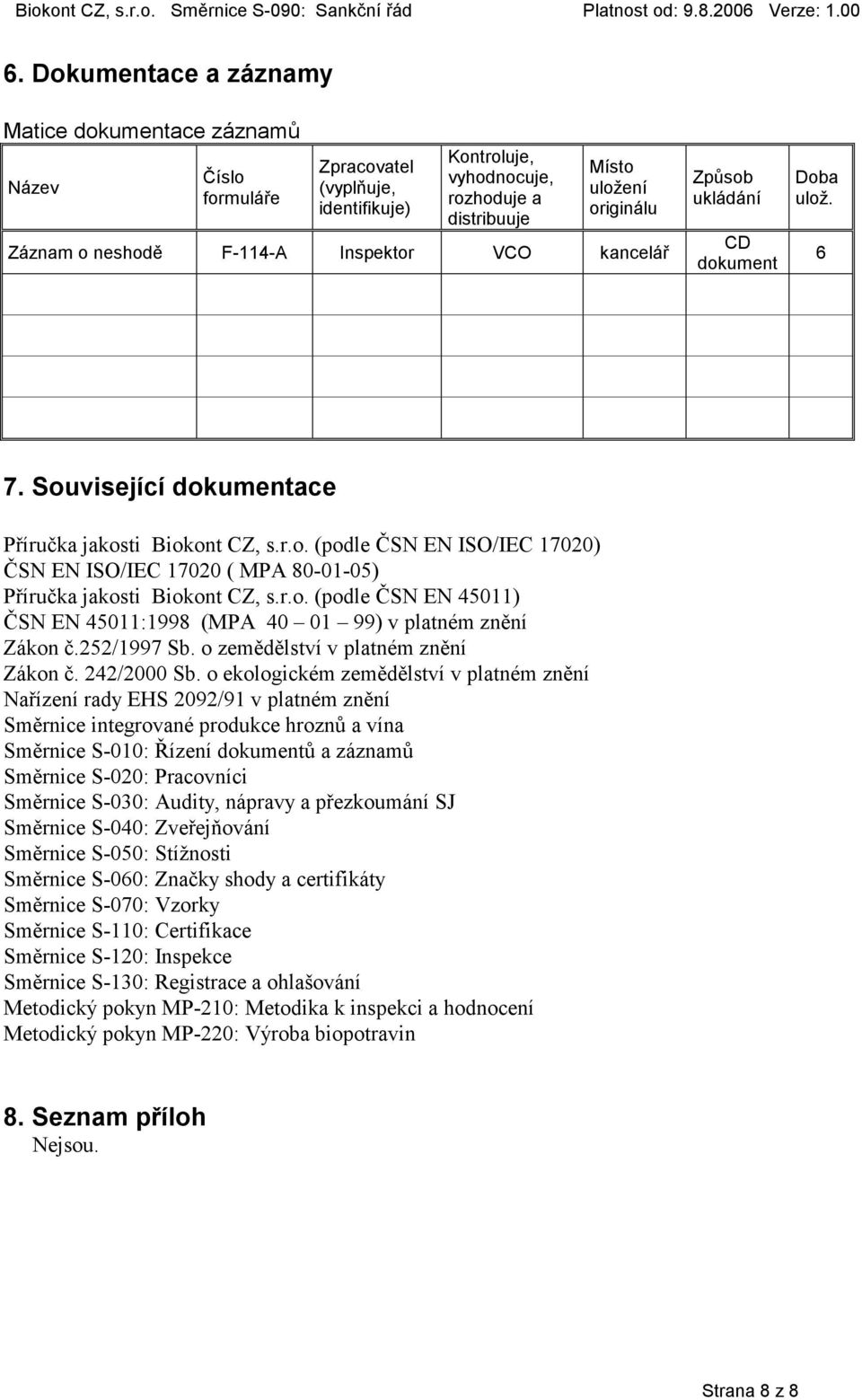 r.o. (podle ČSN EN 45011) ČSN EN 45011:1998 (MPA 40 01 99) v platném znění Zákon č.252/1997 Sb. o zemědělství v platném znění Zákon č. 242/2000 Sb.