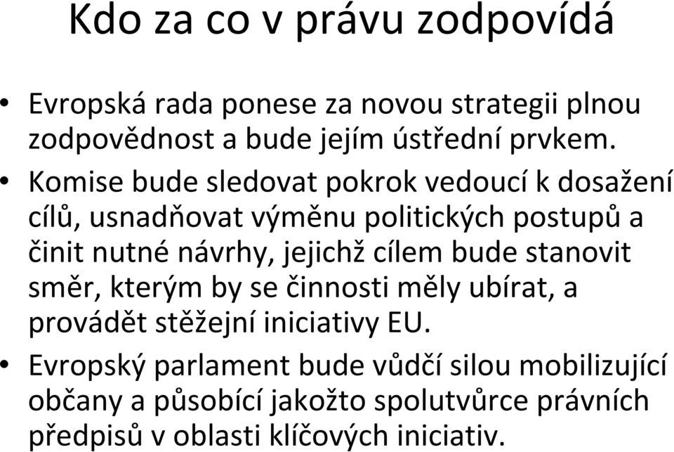 jejichžcílem bude stanovit směr, kterým by se činnosti měly ubírat, a provádět stěžejní iniciativy EU.