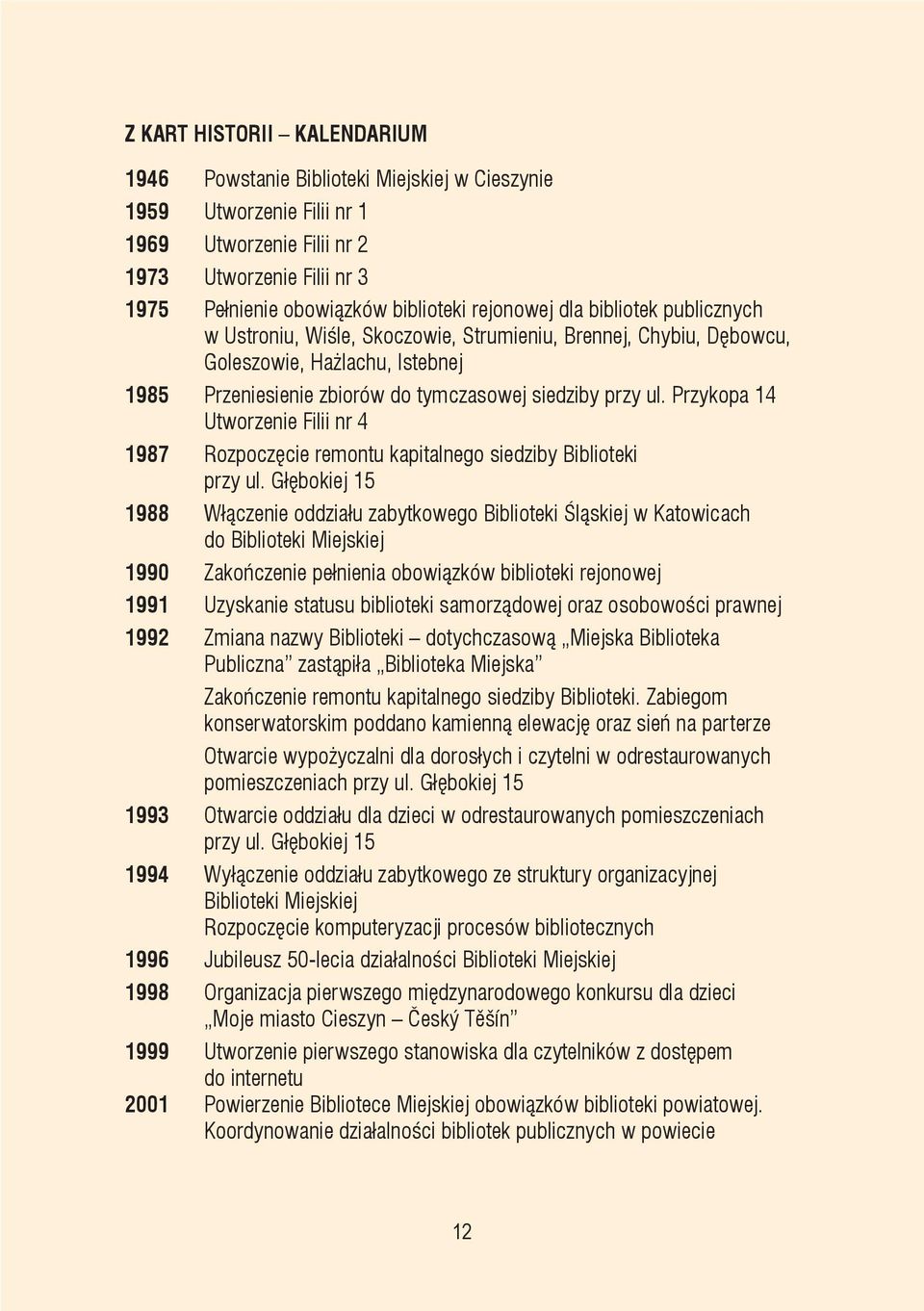 Przykopa 14 Utworzenie Filii nr 4 1987 Rozpoczęcie remontu kapitalnego siedziby Biblioteki przy ul.