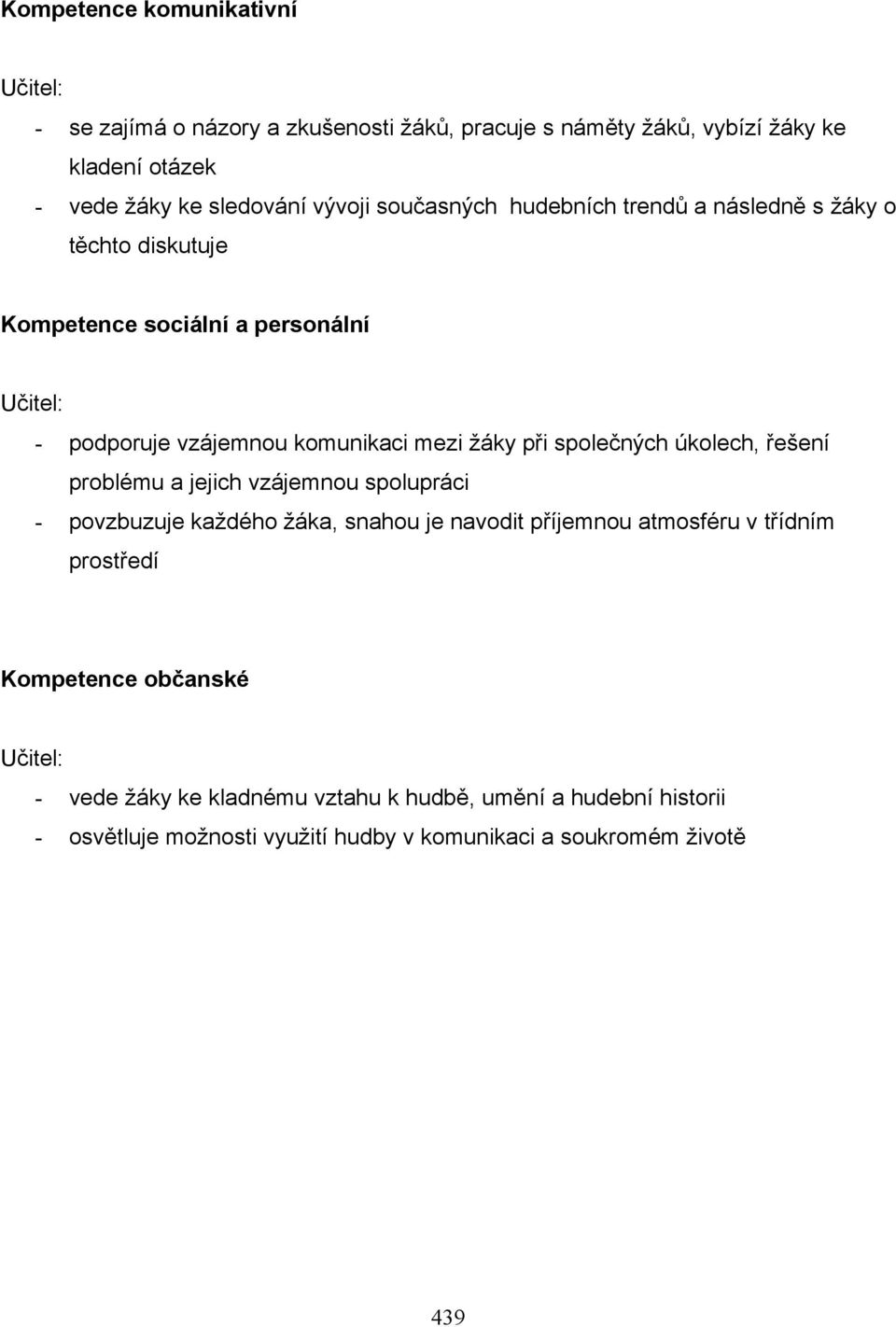 společných úkolech, řešení problému a jejich vzájemnou spolupráci - povzbuzuje každého žáka, snahou je navodit příjemnou atmosféru v třídním prostředí