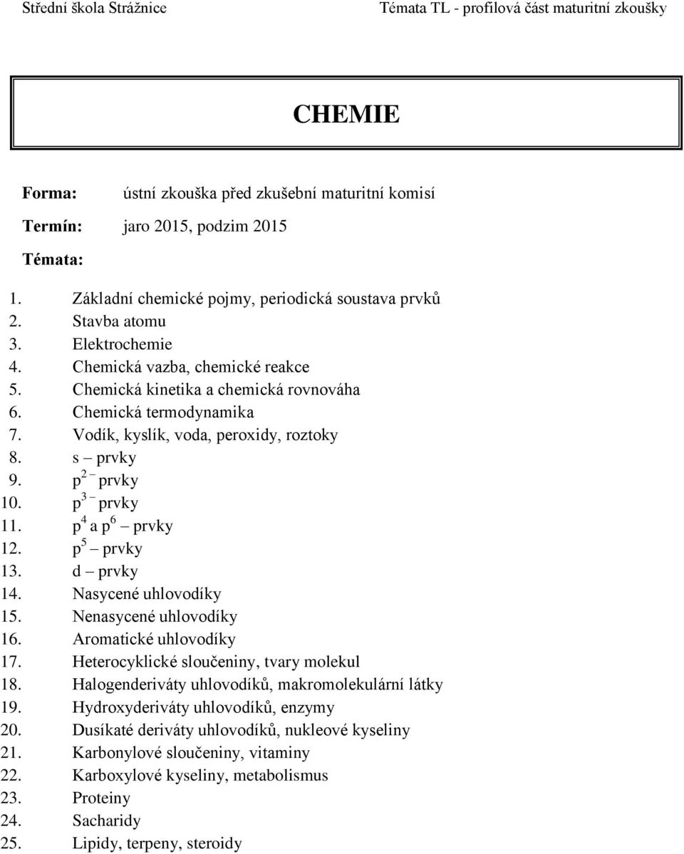 Nenasycené uhlovodíky 16. Aromatické uhlovodíky 17. Heterocyklické sloučeniny, tvary molekul 18. Halogenderiváty uhlovodíků, makromolekulární látky 19.