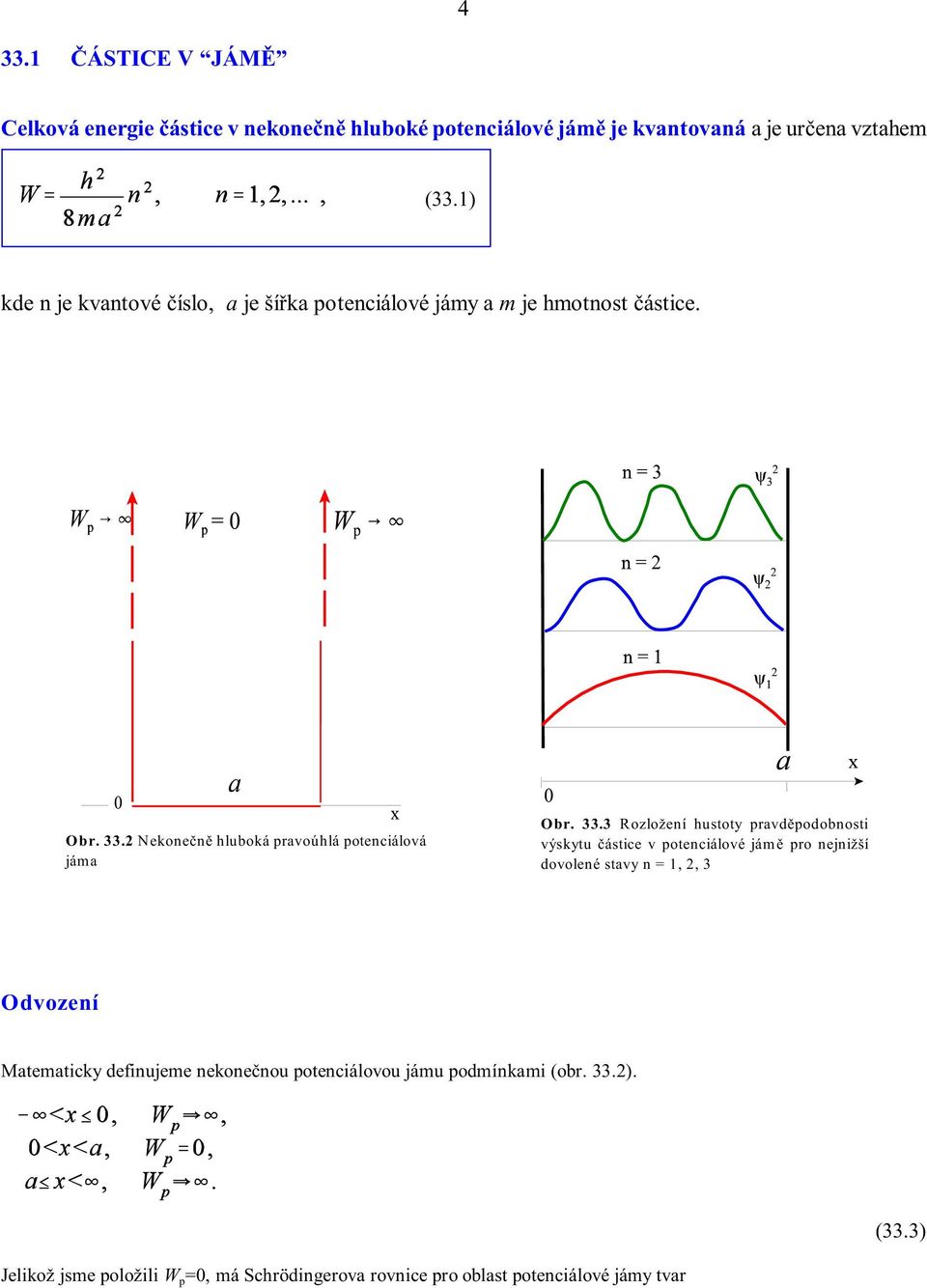 2 Nekoneènì hluboká pravoúhlá potenciálová jáma Obr. 33.