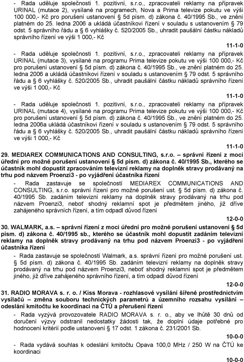 d) zákona č. 40/1995 Sb., ve znění platném do 25. ledna 2006 a ukládá účastníkovi řízení v souladu s ustanovením 79 odst. 5 správního řádu a 6 vyhlášky č. 520/2005 Sb.