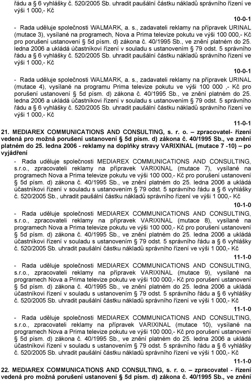 d) zákona č. 40/1995 Sb., ve znění platném do 25. ledna 2006 a ukládá účastníkovi řízení v souladu s ustanovením 79 odst.