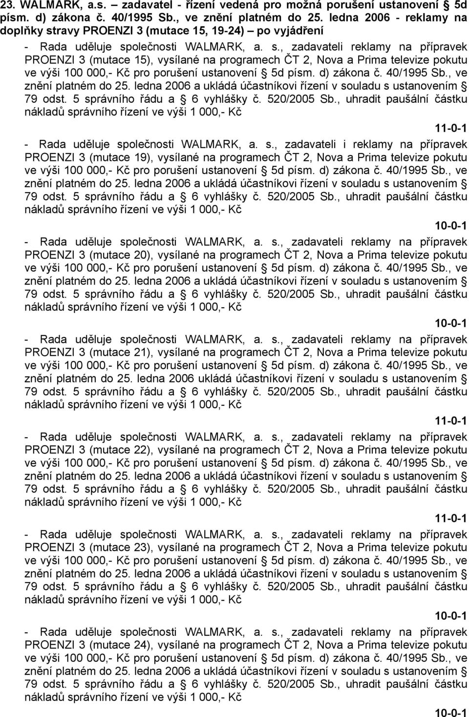 ustanovení 5d písm. d) zákona č. 40/1995 Sb., ve znění platném do 25. ledna 2006 a ukládá účastníkovi řízení v souladu s ustanovením 79 odst. 5 správního řádu a 6 vyhlášky č. 520/2005 Sb.