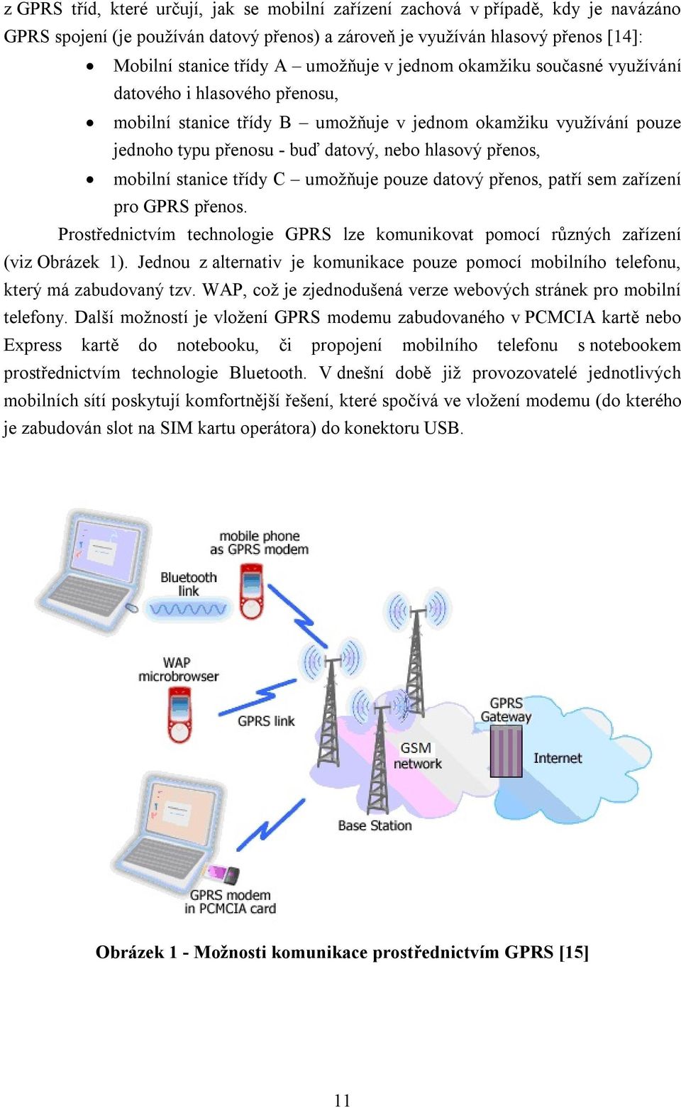 mobilní stanice třídy C umožňuje pouze datový přenos, patří sem zařízení pro GPRS přenos. Prostřednictvím technologie GPRS lze komunikovat pomocí různých zařízení (viz Obrázek 1).