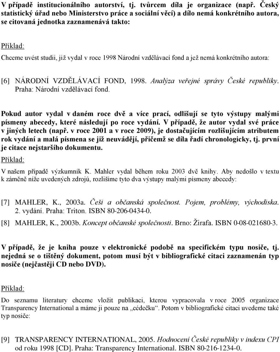 fond a jež nemá konkrétního autora: [6] NÁRODNÍ VZDĚLÁVACÍ FOND, 1998. Analýza veřejné správy České republiky. Praha: Národní vzdělávací fond.