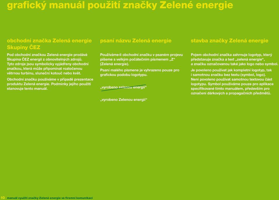 Obchodní značku používáme v případě prezentace produktu Zelená energie. Podmínky jejího použití stanovuje tento manuál.