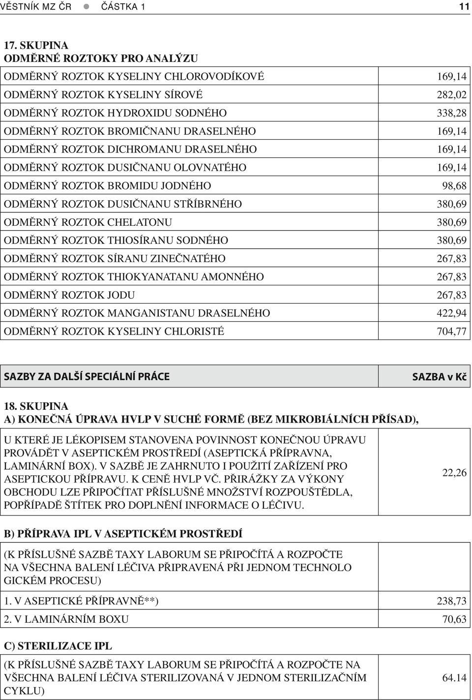 169,14 ODMĚRNÝ ROZTOK DICHROMANU DRASELNÉHO 169,14 ODMĚRNÝ ROZTOK DUSIČNANU OLOVNATÉHO 169,14 ODMĚRNÝ ROZTOK BROMIDU JODNÉHO 98,68 ODMĚRNÝ ROZTOK DUSIČNANU STŘÍBRNÉHO 380,69 ODMĚRNÝ ROZTOK CHELATONU