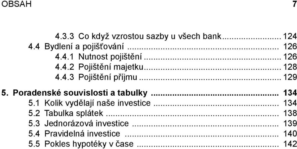 Poradenské souvislosti a tabulky... 134 5.1 Kolik vydělají naše investice... 134 5.2 Tabulka splátek.