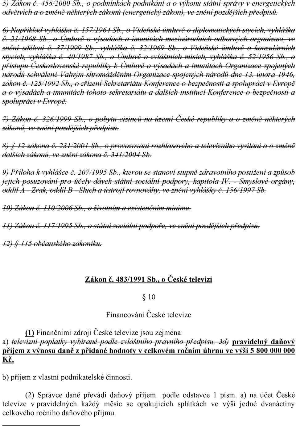 37/1999 Sb., vyhláška č. 32/1969 Sb., o Vídeňské úmluvě o konzulárních stycích, vyhláška č. 40/1987 Sb., o Úmluvě o zvláštních misích, vyhláška č. 52/1956 Sb.