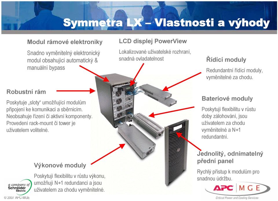 LCD displej PowerView Lokalizované uživatelské rozhraní, snadná ovladatelnost Řídící moduly Redundantní řídící moduly, vyměnitelné za chodu.