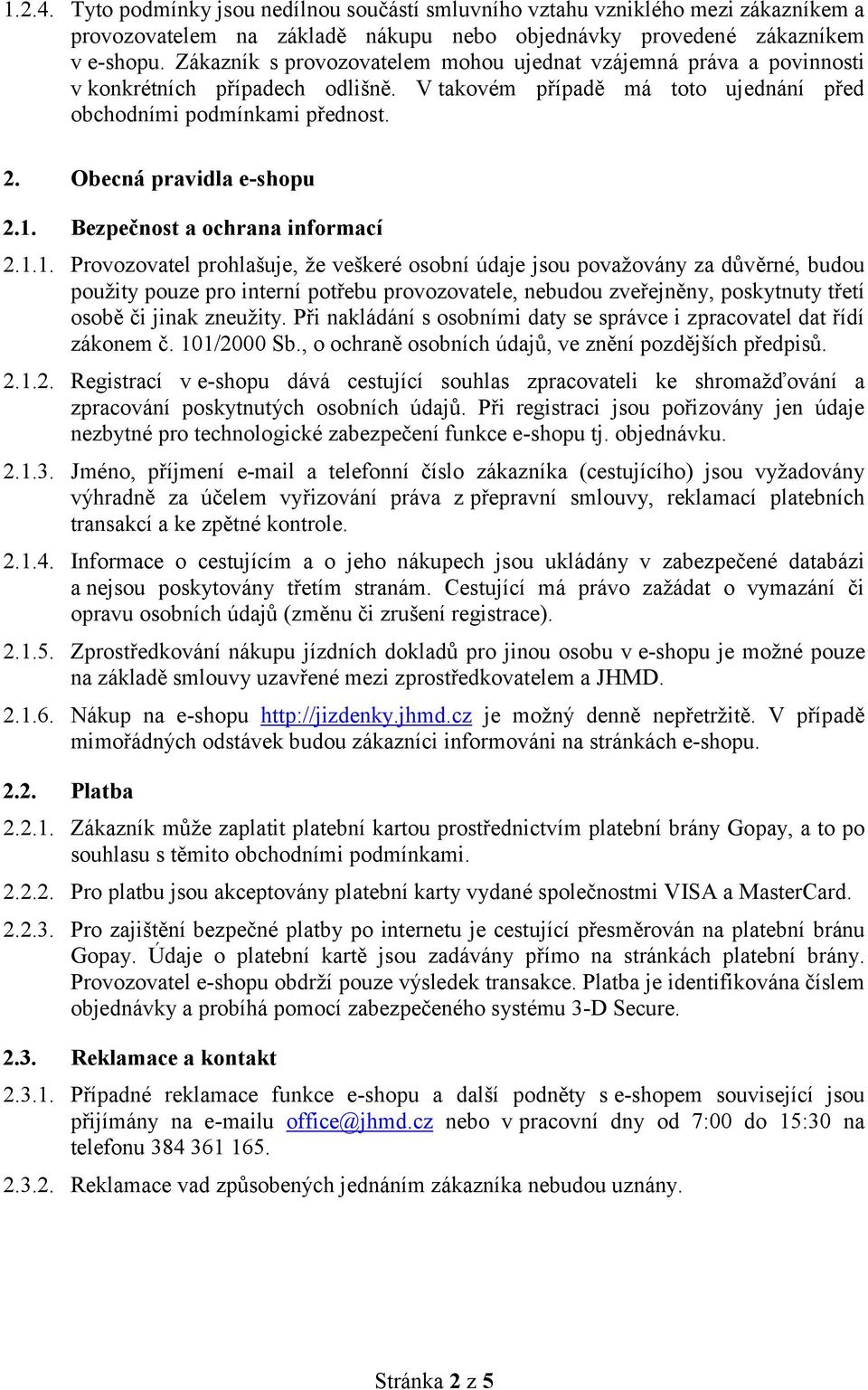 Obecná pravidla e-shopu 2.1.
