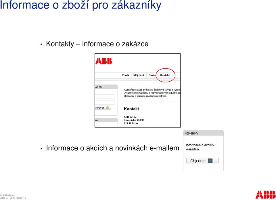 zakázce Informace o akcích a