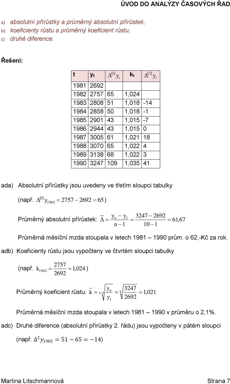 řeí sloupci bulk (př. 757 69 65) 98 347 69 Průěrý bsoluí přírůsek: 6, 67 Průěrá ěsíčí zd soupl v leech 98 99 prů. o 6,-Kč z rok.