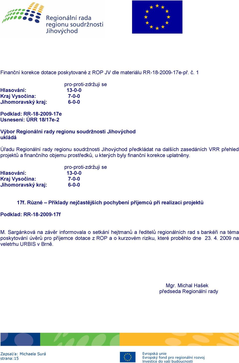 finančního objemu prostředků, u kterých byly finanční korekce uplatněny. 17f.