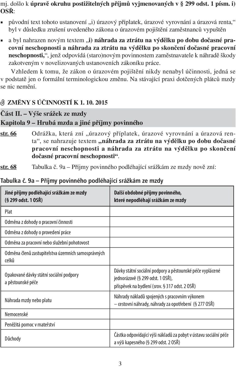 textem i) náhrada za ztrátu na výdělku po dobu dočasné pracovní neschopnosti a náhrada za ztrátu na výdělku po skončení dočasné pracovní neschopnosti,, jenž odpovídá (staro)novým povinnostem