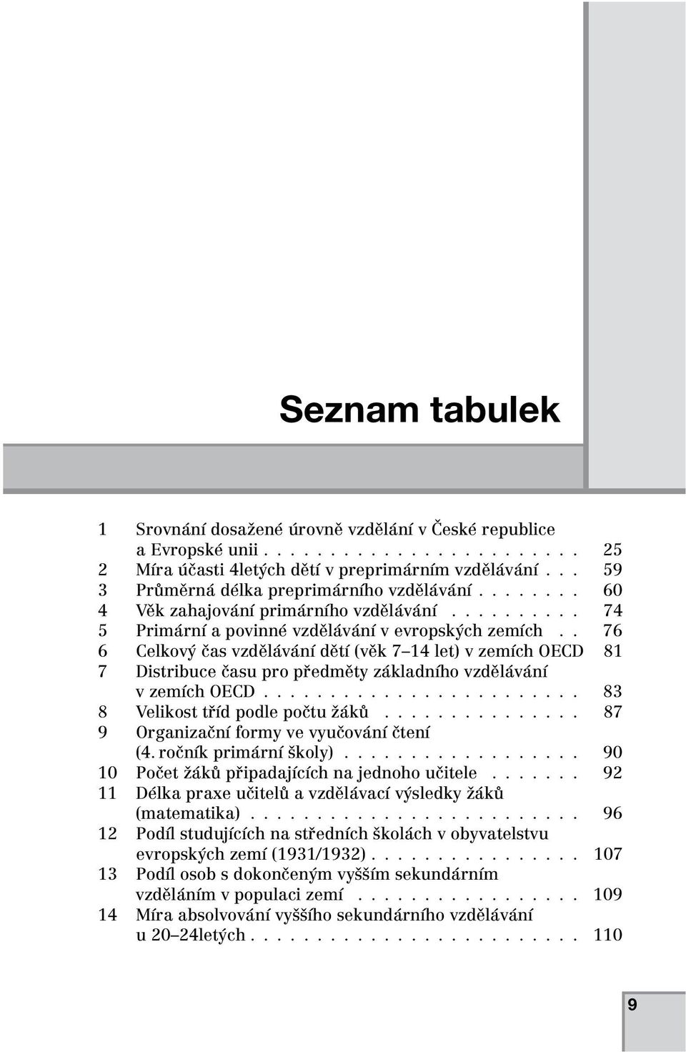 . 76 6 Celkový čas vzdělávání dětí (věk 7 14 let) v zemích OECD 81 7 Distribuce času pro předměty základního vzdělávání v zemích OECD........................ 83 8 Velikost tříd podle počtu žáků.