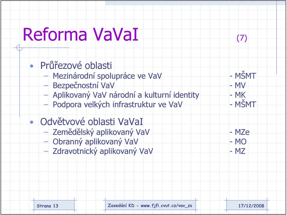 velkých infrastruktur ve VaV - MŠMT Odvětvové oblasti VaVaI Zemědělský