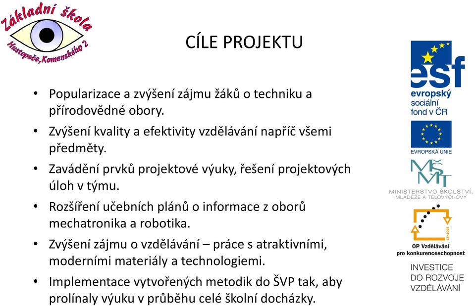 Zavádění prvků projektové výuky, řešení projektových úloh v týmu.