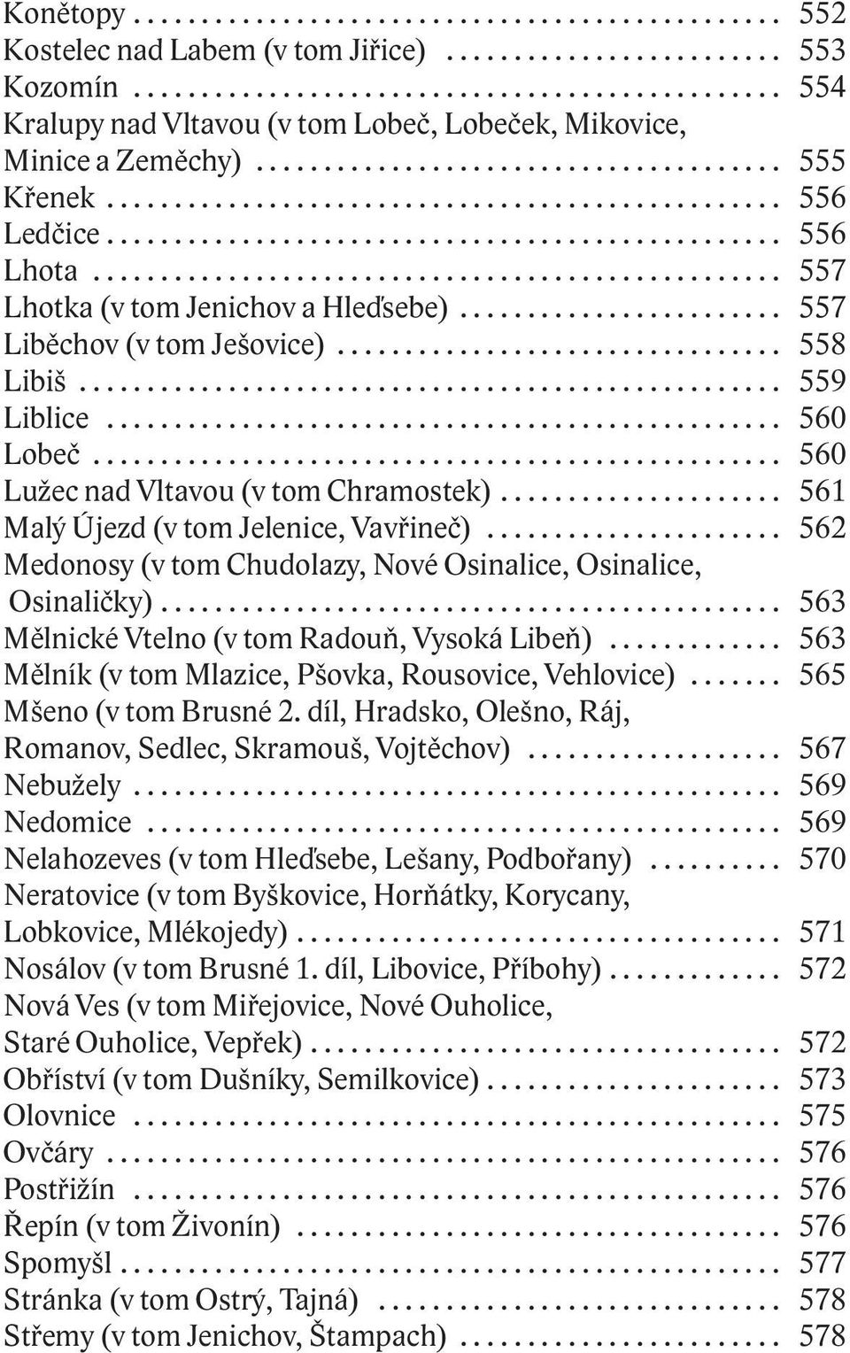 ................................................. 556 Lhota................................................... 557 Lhotka (v tom Jenichov a Hleďsebe)........................ 557 Liběchov (v tom Ješovice).